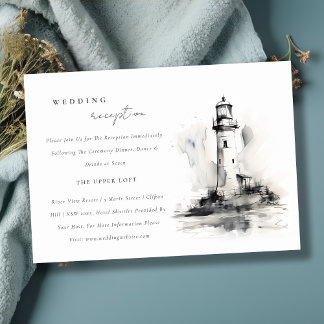 Black & White Lighthouse Coastal Wedding Reception Enclosure Card