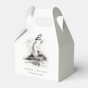 Black & White Lighthouse Nautical Sketch Wedding Favor Boxes