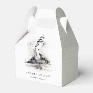 Black & White Lighthouse Nautical Sketch Wedding Favor Boxes