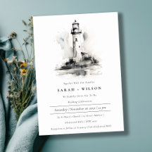 Black & White Lighthouse Nautical Sketch Wedding