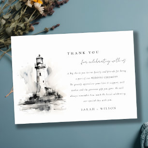 Black & White Lighthouse Nautical Sketch Wedding Thank You Card