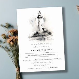 Black & White Lighthouse Sketch Bridal Shower Invitation