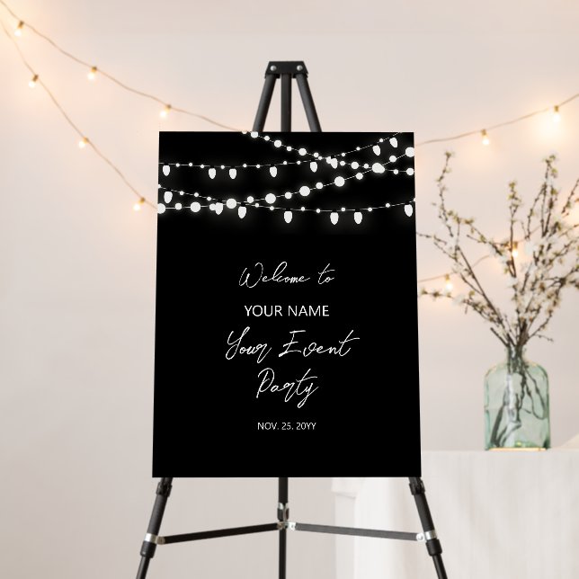 Black & White Lights Event Party Welcome Sign (In Situ (Stand))