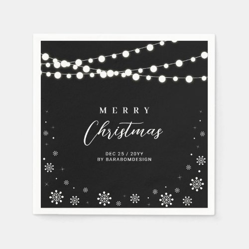 Black  White Lights Merry Christmas Holiday Party Napkins