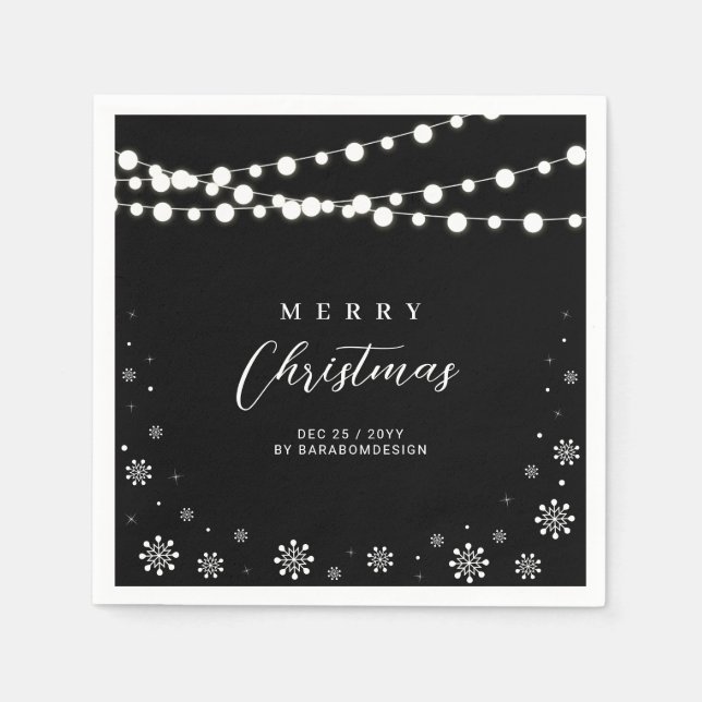 Black & White Lights Merry Christmas Holiday Party Napkins (Front)