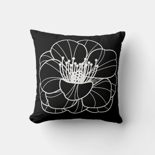 Black  White Lily Illustration Pillow