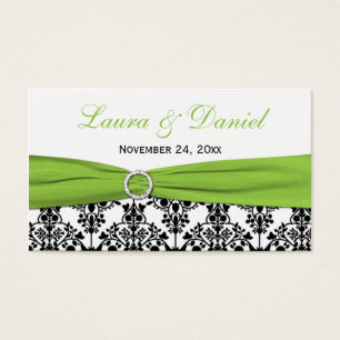 Black, White, Lime Damask Wedding Favor Tag