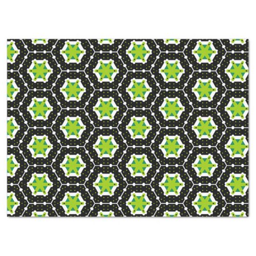 Black White  Lime Green Hexagon Geometric Pattern Tissue Paper