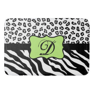 Black White Lime Green Zebra Leopard Skin Monogram Bathroom Mat