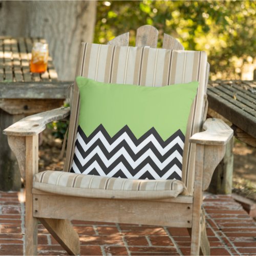 Black White Lime Green Zigzag Chevron Pattern Outdoor Pillow