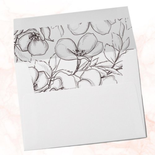 Black  White Line Art Floral Wedding Invitation Envelope