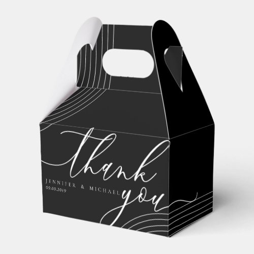 Black White Line Art Scripted Thank You Favor Boxes