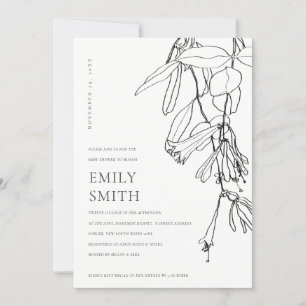 BLACK WHITE LINE DRAWING FLORAL BABY SHOWER CARD