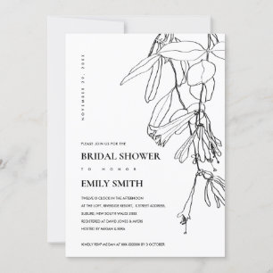 BLACK WHITE LINE DRAWING FLORAL BRIDAL SHOWER CARD