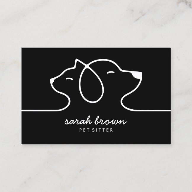 Black White Line Logo Cat Dog Pet Business Card