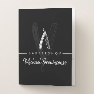 Black White Line Logo Stationary Razor Barber Pocket Folder