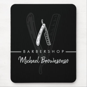 Black White Line Minimal Logo Brands Razor Barber Mouse Pad