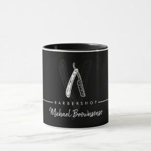 Black White Lineart Elegant Logo Razor Gift Barber Mug