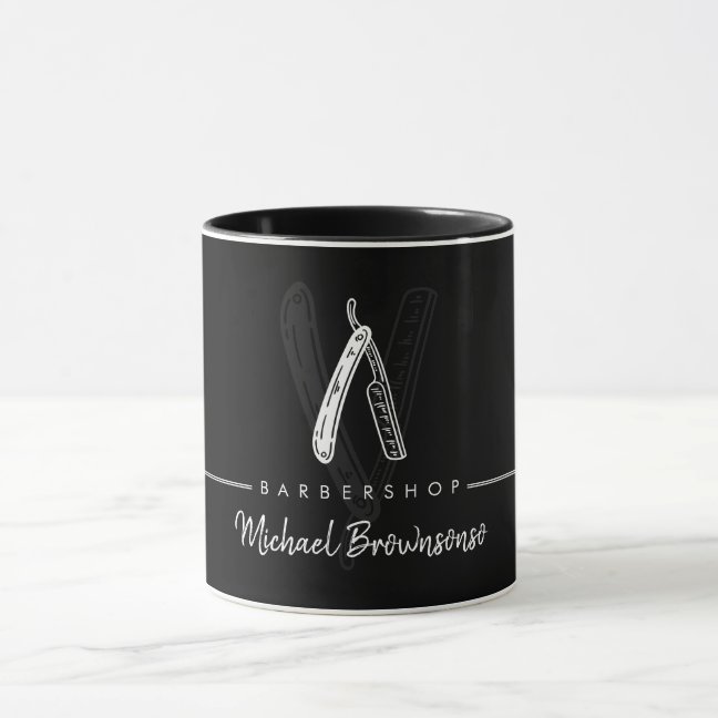 Black White Lineart Elegant Logo Razor Gift Barber Mug