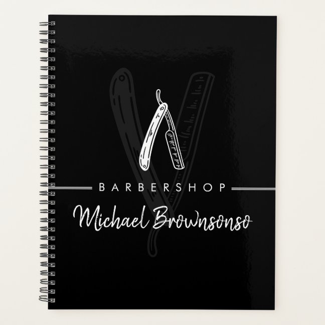 Black White Lineart Logo Razor Barber Planner