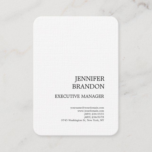 Black White Linen Minimalist Modern Plain Business Card (Front)