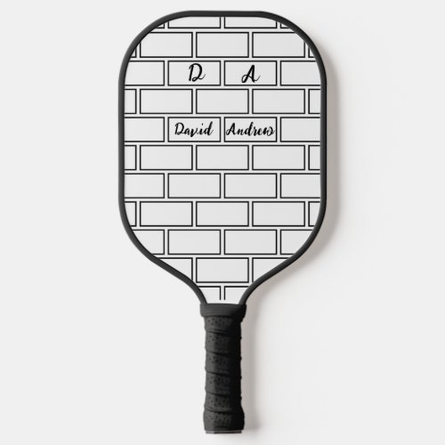 Black  White Lines Personalized Name Monogram Pickleball Paddle