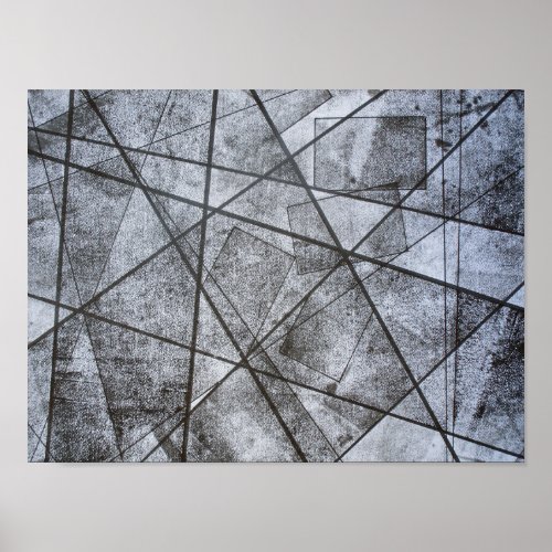 Black White Lines stripes gray rectangles Poster