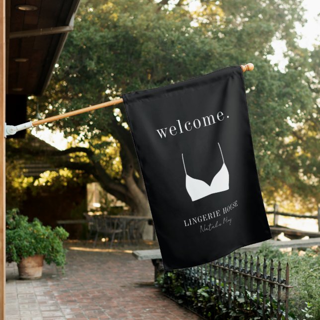 Black White Lingerie Boutique Logo Welcome House Flag (In SItu)