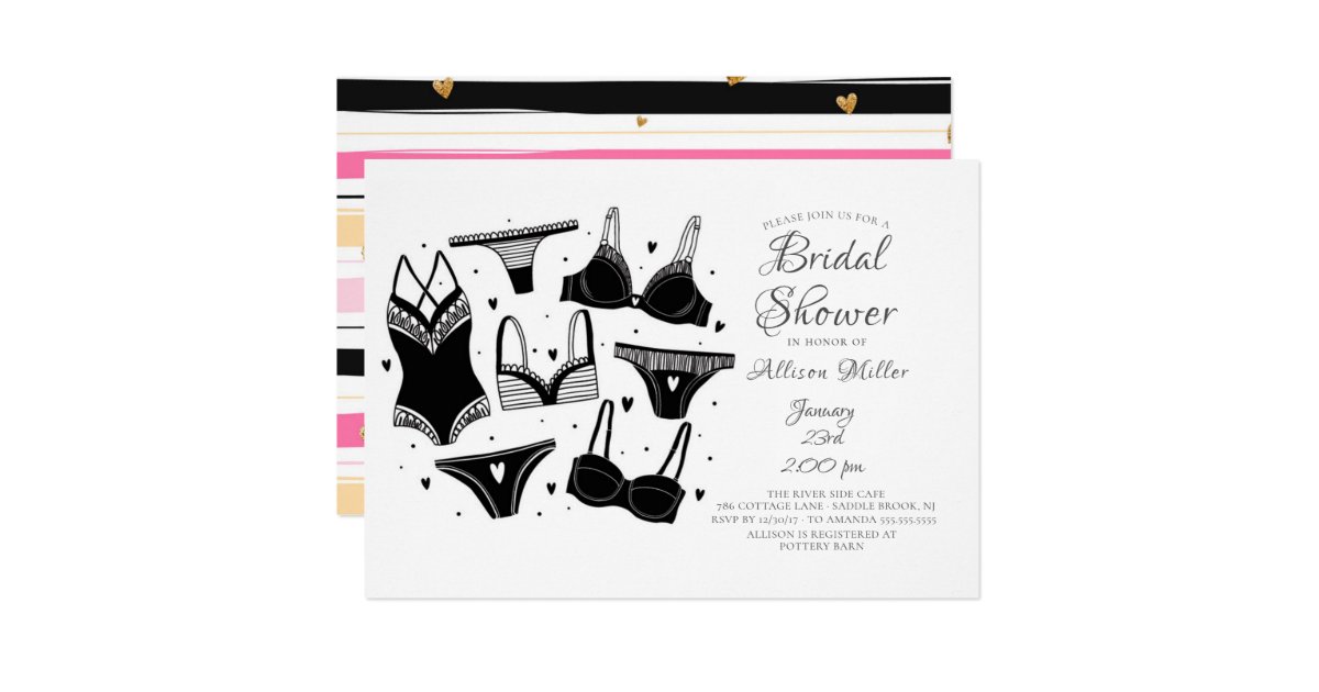Black &amp; White Lingerie Bridal Shower Invitations | Zazzle.com