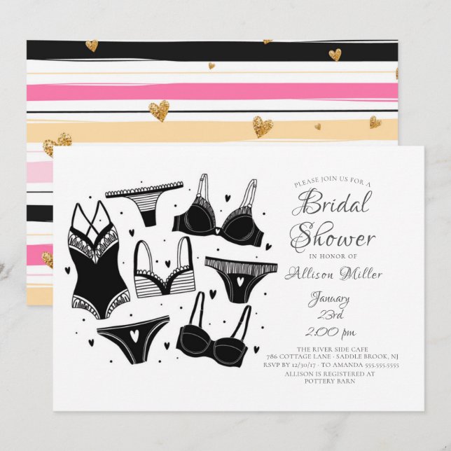 Black & White Lingerie Bridal Shower Invitations (Front/Back)