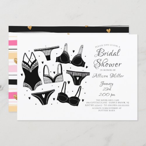 Black  White Lingerie Bridal Shower Invitations