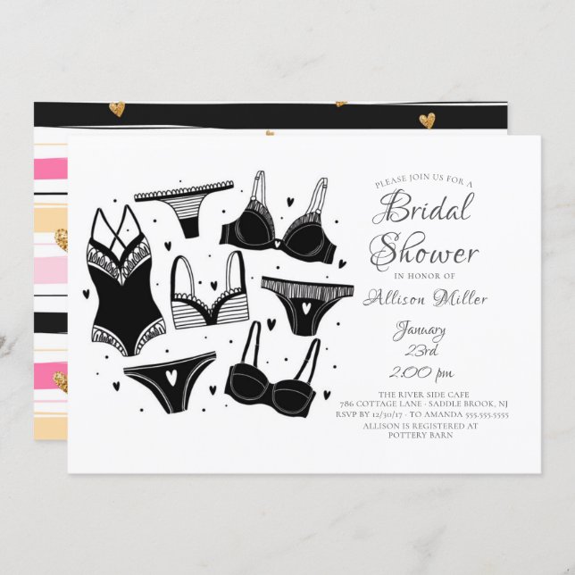 Black & White Lingerie Bridal Shower Invitations (Front/Back)