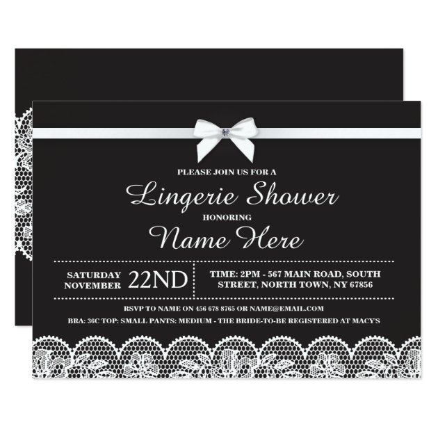 Black White Lingerie Bridal Shower Lace Invitation