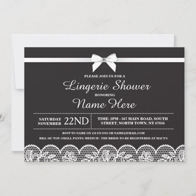 Black White Lingerie Bridal Shower Lace Invitation (Front)