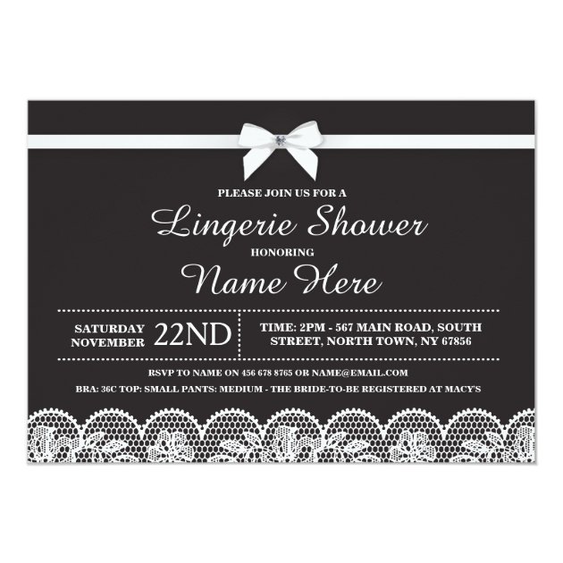 Black White Lingerie Bridal Shower Lace Invitation