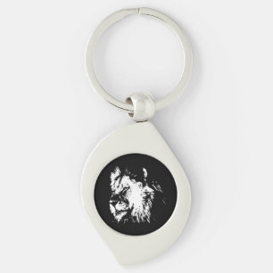 Black White Lion - Animal Pop Art Keychain