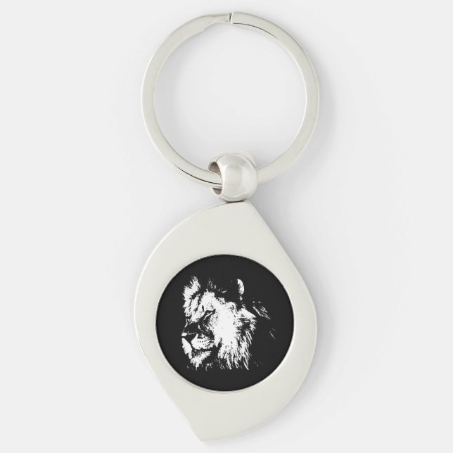 Black White Lion - Animal Pop Art Keychain (Front)