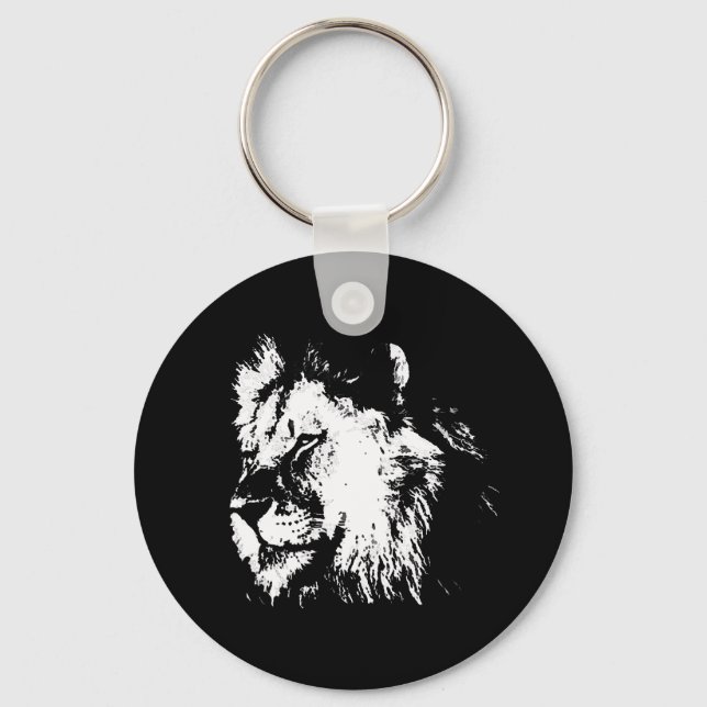 Black White Lion - Animal Pop Art Keychain (Front)