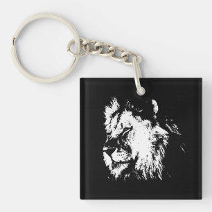 Black White Lion - Animal Pop Art Keychain
