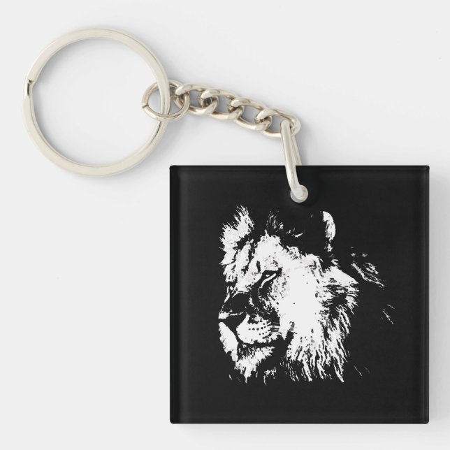 Black White Lion - Animal Pop Art Keychain (Front)