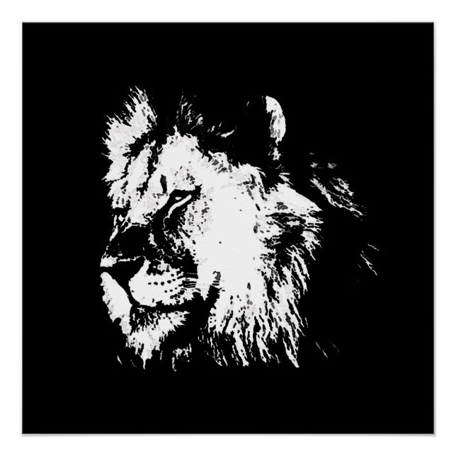 Black White Lion - Animal Pop Art Poster (Front)