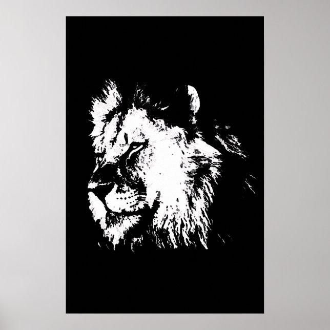 Black White Lion - Animal Pop Art Poster (Front)