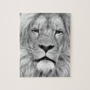 Black & White Lion - Animals Art Jigsaw Puzzle