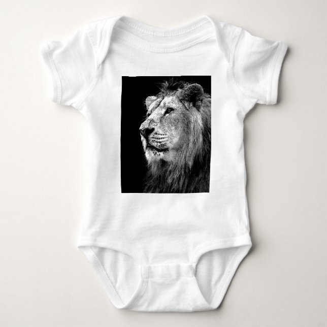 Black & White Lion Baby Bodysuit (Front)