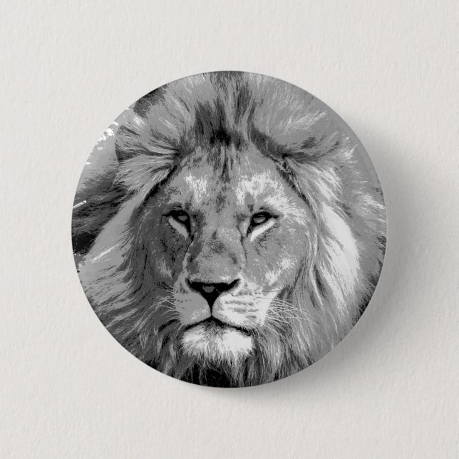 Black White Lion Button (Front)
