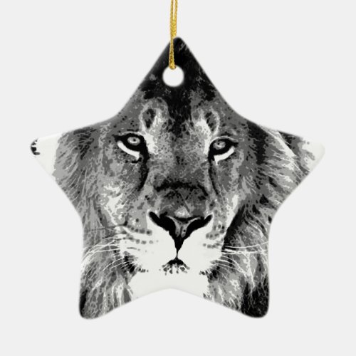 Black  White Lion Ceramic Ornament