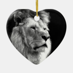 Black White Lion Ceramic Ornament
