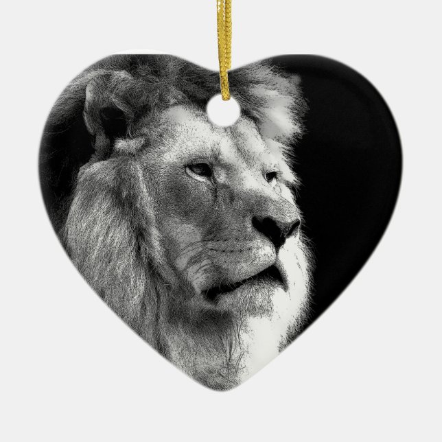 Black White Lion Ceramic Ornament (Front)