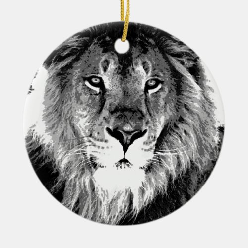 Black  White Lion Ceramic Ornament