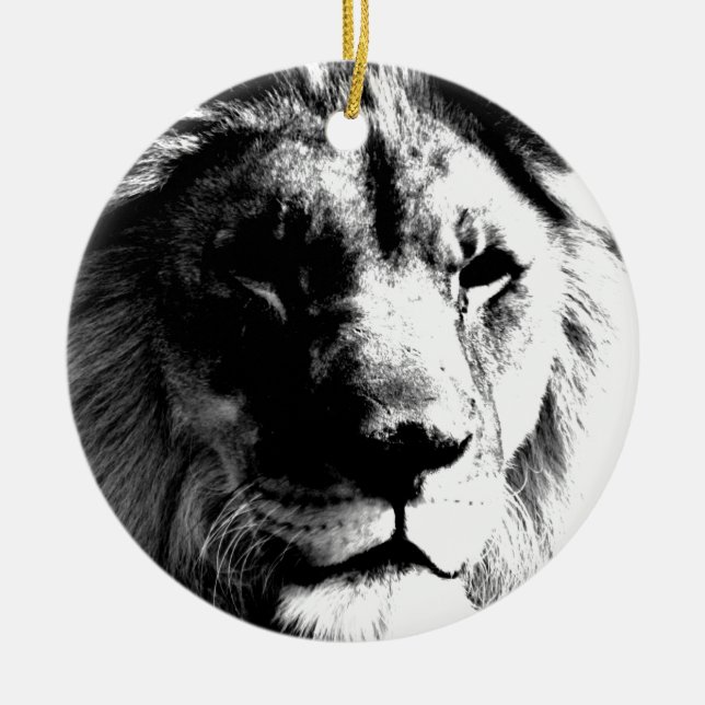 Black & White Lion Ceramic Ornament (Front)